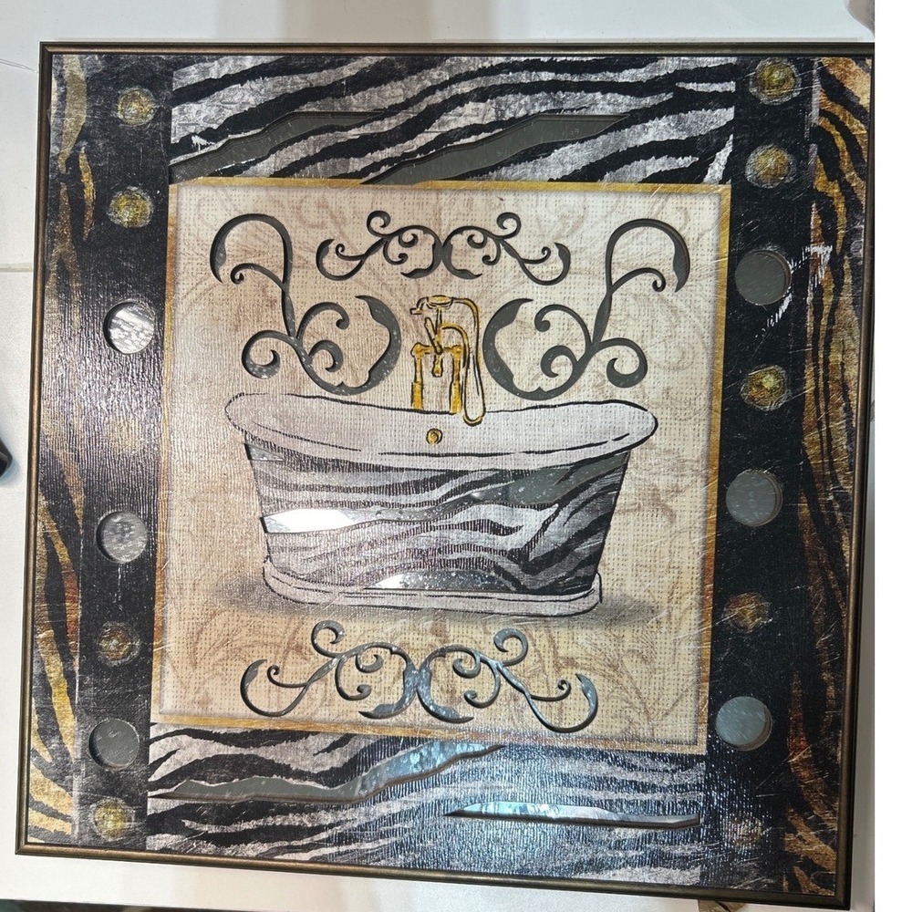 Chic Zebra Print Bathtub Wall‎ Art Framed Bathroom Decor Glam